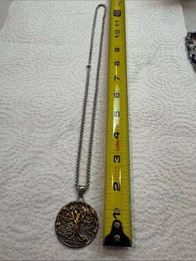 Source Unknown Silver Chain Necklace with Gold-Tone Tree of Life Pendant